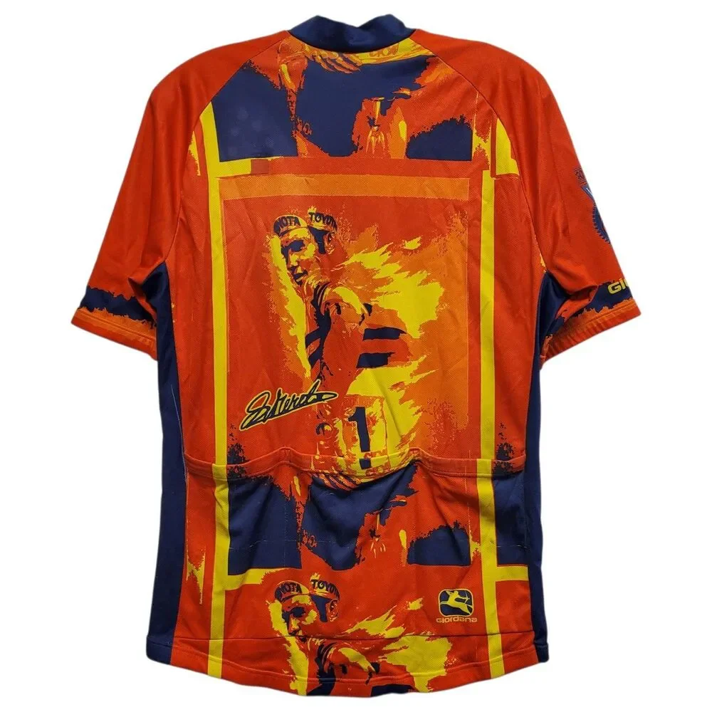 GIORDANA Cycling Jersey Adult Large Orange Blue Geometric Racing Activewear